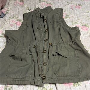 Olive Green Utility Button-Front Vest